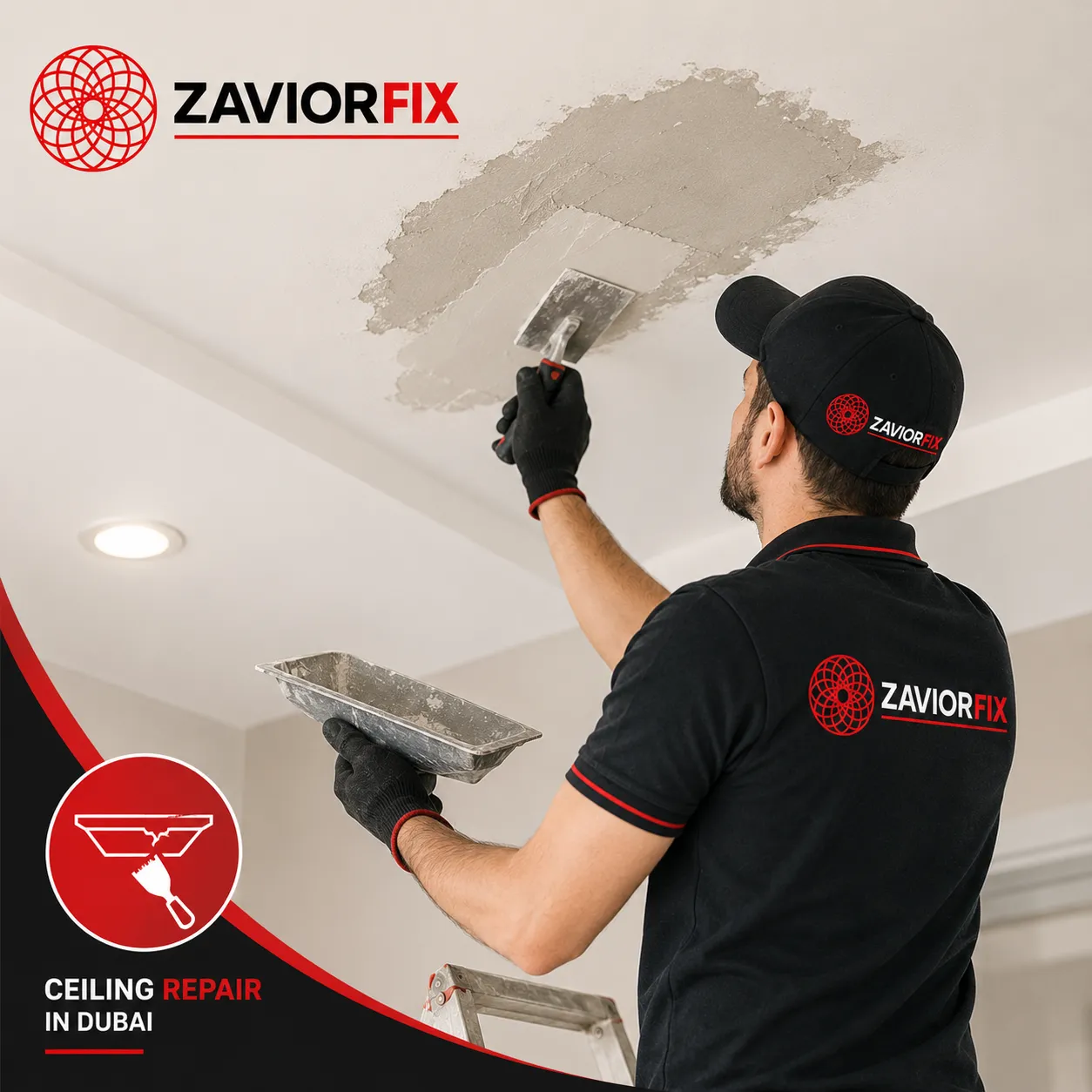 Professional mason installing wall tiles in a Dubai villa