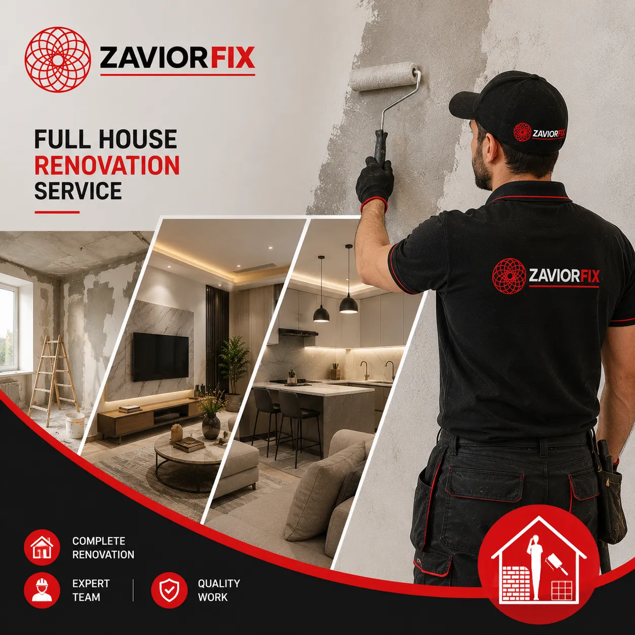 Professional mason installing wall tiles in a Dubai villa