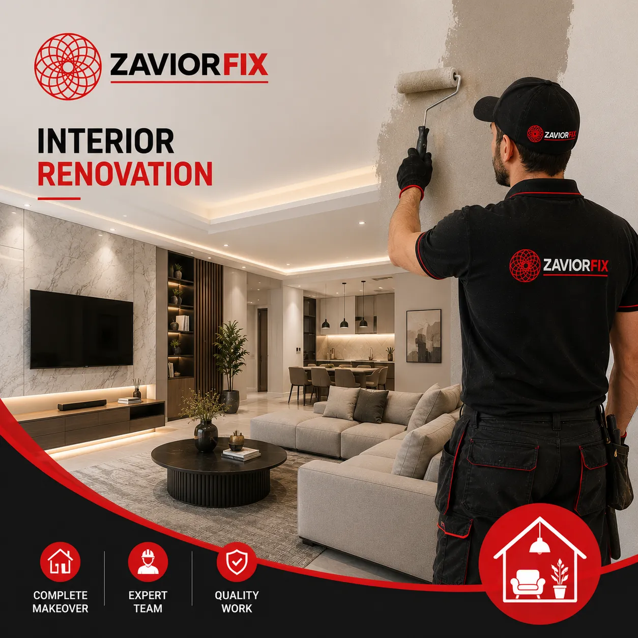 Professional mason installing wall tiles in a Dubai villa