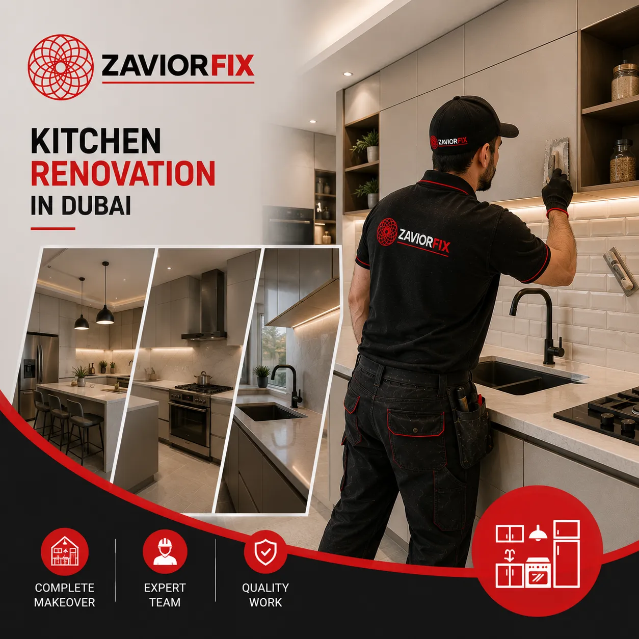Professional mason installing wall tiles in a Dubai villa
